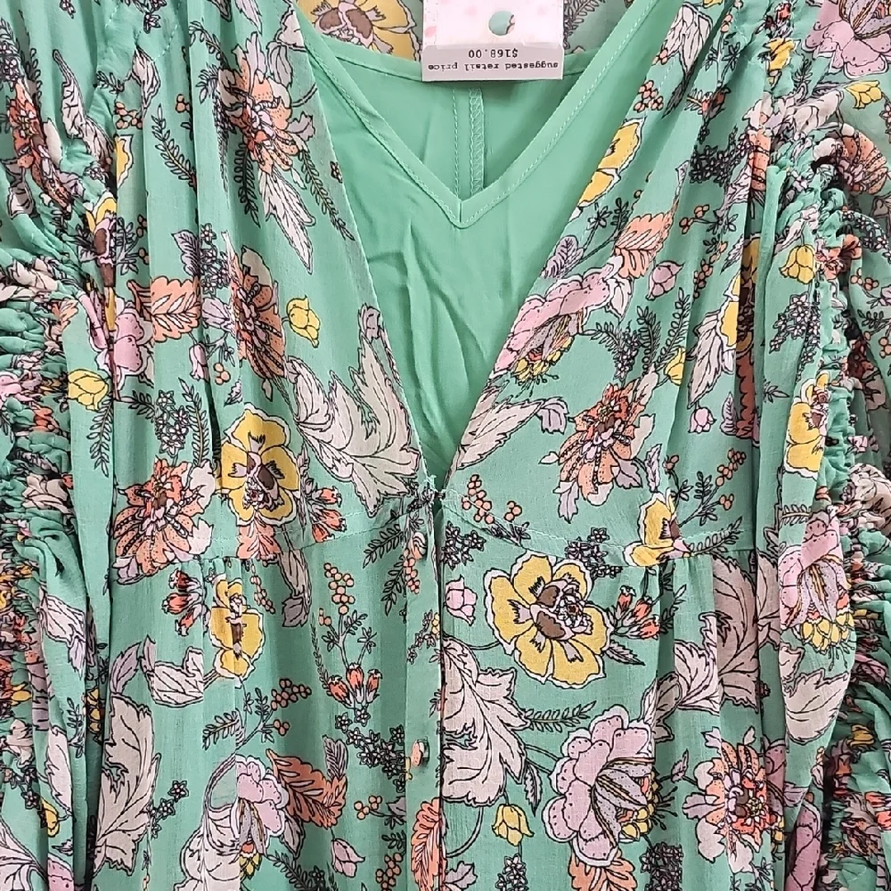 Free People Green and White Tiered Wrap Gown - Picture 5 of 5